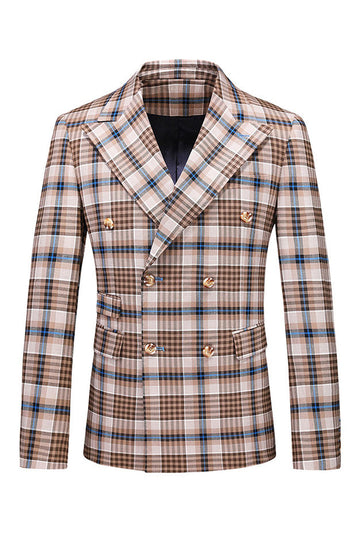 Vintage Peak Lapel Slim Fit 2-częściowe czarne niebieskie męskie garnitury w kratkę
